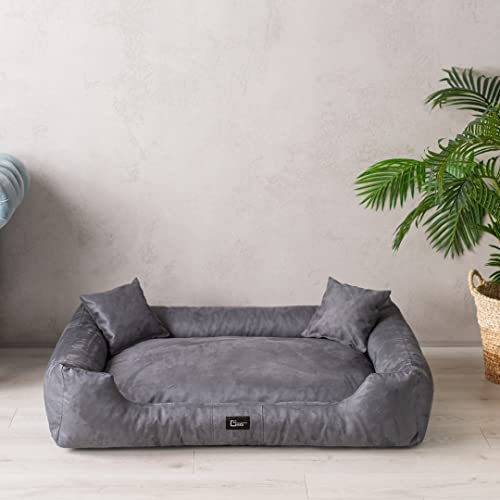 exclusive BED Hundebett Puffi Grosse Mittelgroße Kleine Hunde - Hundekissen Hundematte aus Alcantara-Stoff - Waschbar Kuschelig Langlebig Abriebfest Reißfest (L+| 90x70cm, Grau) von exclusive BED