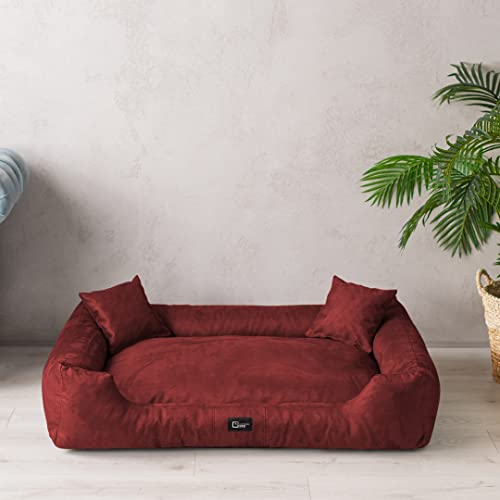 exclusive BED Hundebett Puffi Grosse Mittelgroße Kleine Hunde - Hundekissen Hundematte aus Alcantara-Stoff - Waschbar Kuschelig Langlebig Abriebfest Reißfest (XXL+| 130x100cm, Rot) von exclusive BED