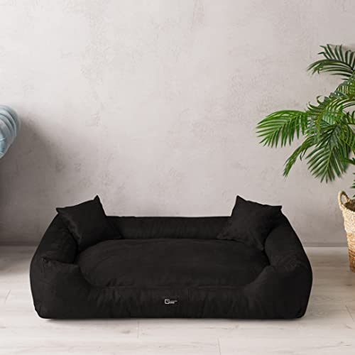 exclusive BED Hundebett Puffi Grosse Mittelgroße Kleine Hunde - Hundekissen Hundematte aus Alcantara-Stoff - Waschbar Kuschelig Langlebig Abriebfest Reißfest (L+| 90x70cm, Schwarz) von exclusive BED