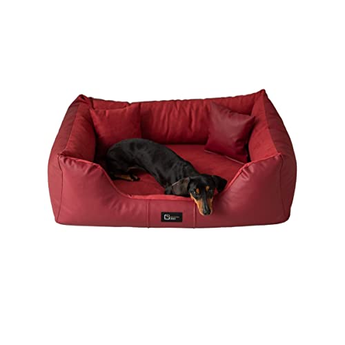 exclusive BED Orthopädisches Hundebett Eden Grosse Mittelgroße Kleine Hunde - Hundekissen Hundematte aus Öko-Leder + Alcantara-Stoff - Schmerzlindernd Abriebfest Reißfest (XL, Rot) von exclusive BED