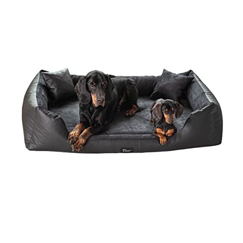 exclusive BED Orthopädisches Hundebett Eden Grosse Mittelgroße Kleine Hunde - Hundekissen Hundematte aus Öko-Leder + Alcantara-Stoff - Schmerzlindernd Abriebfest Reißfest (XL, Schwarz) von exclusive BED