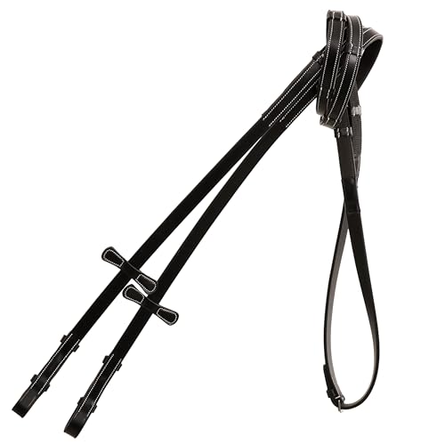 ExionPro Hunter Zügel mit sieben Handstoppern für Hunter Trense | Martingal-Stopper | Schwarz, Havannabraun, Optionen: Over, Full, Cob, Pony (Schwarz, Cob – VT-Leder (Vorreiter)) von ExionPro