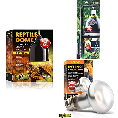 Exo Terra Reptile Dome, Aluminium Reflektorlampe, hitzebeständige Porzellanfassung,für Lampen bis 75W+ Light Bracket, Halterung für Light Dome + Intense Basking Spot, Wärmespotlampe,25W,Fassung E27 von Exo Terra