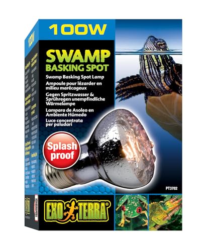 Exo Terra Swamp Basking Spot, ideal für Aqua- und Feuchtterrarien, gegen Spritzwasser und Sprühregen unempfindliche Wärmelampe, R20, 100W, Fassung E27 von Exo Terra