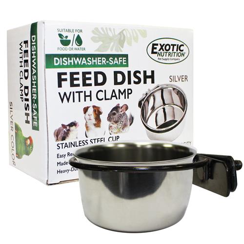 Edelstahlbecher mit Halter – langlebige Futter- und Wasserschale aus Metall – Zuckergleiter, Igel, Chinchillas, Ratten, Frettchen, Meerschweinchen, Kaninchen, Eichhörnchen, Vögel (284 ml, Silber) von Exotic Nutrition