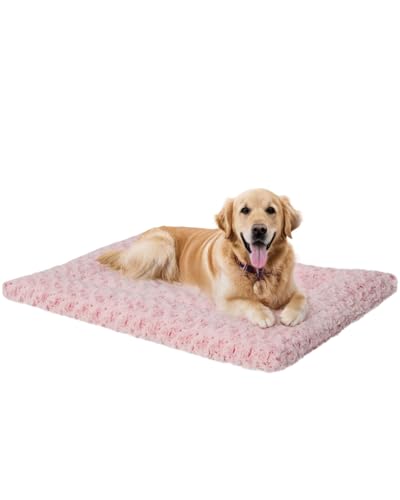 Waschbare Hundebett-Matte, wendbar, weich, flauschig, Haustierbett, Schlafmatratze für große, mittelgroße und kleine Hunde, 104 x 68 cm, Rosa von Exsnugy