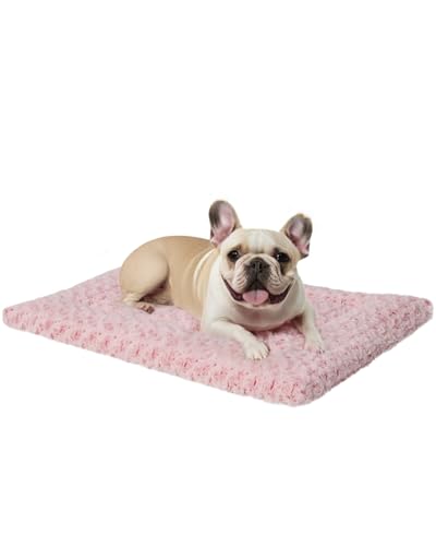 Waschbare Hundebett-Matte, wendbar, weich, flauschig, Haustierbett, Schlafmatratze für große, mittelgroße und kleine Hunde, 89,9 x 55,9 cm, Rosa von Exsnugy