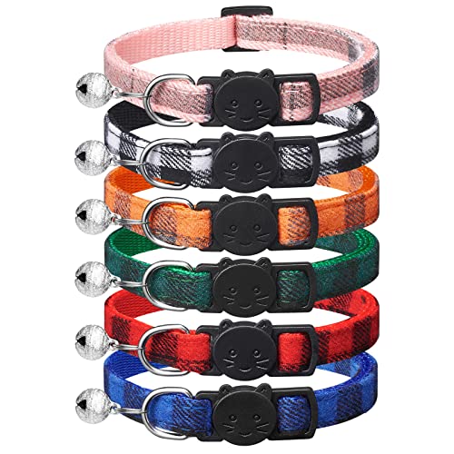 6 Stück Klassisches Karierte katzenhalsband mit Sicherheitsverschluss,Einstellbar 15-23cm Halsband Katze,Katzen Halsbänder für Mädchen Jungen,Personalisiert Haustierzubehö von Extodry