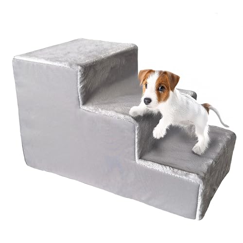 Extrasen Hundetreppe 3 Stufen 30 cm (3x10cm) Haustiertreppe Hunde Treppe Wasserdicht rutschfest Waschbar Stabiler Schaumstoff Grau von Extrasen