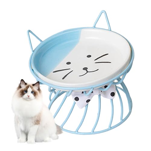 Cat Food Bowl Keramikkatze Schüssel mit Ständer süße Katze erhöhte Fütterungsteller Erhöhte Haustierschale für Katzenhund -Feeder Schüssel Blau,(1) von Eyccier
