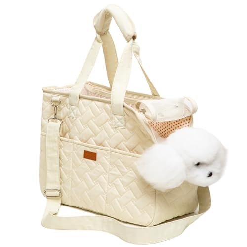 Eyccier 1pc Small Dog Träger 16x7x12in mit Taschen Hunde Reisetasche tragbares atmungsaktives Katzenbeutel -Beutel -Beutel -Sicherheitsschnur für Katze und kleine Hund, Welpen (cremigweiß) von Eyccier