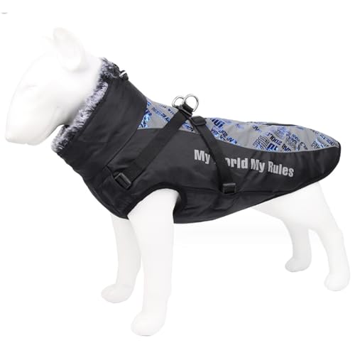 Eyccier Hund Wintermantel Großer Hund Winterkleidung wasserdichtes Hundebel Reflektierender Hund Jacke wasserdichte warme Hundweste mit Gurtloch und hohem Kragen für den Innenbereich im Freien 2XL von Eyccier