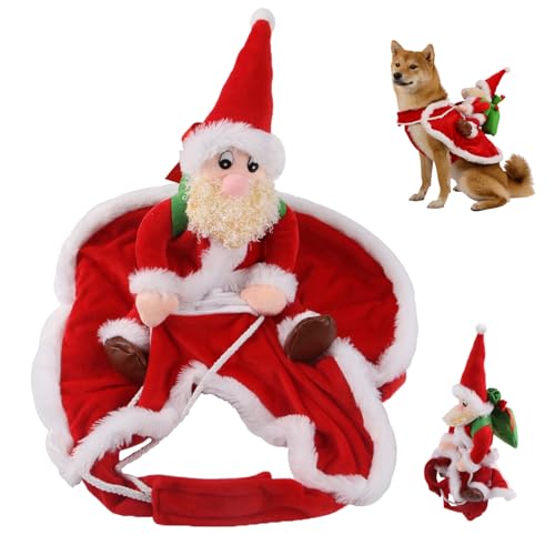 Eyccier Hunde Weihnachts -Outfit 2023 Santa Claus Riding Haustier Kostüm Weihnachtshundekleidung für Haustiere unter 6 kg Weihnachts Halloween Cosplay -Party. von Eyccier