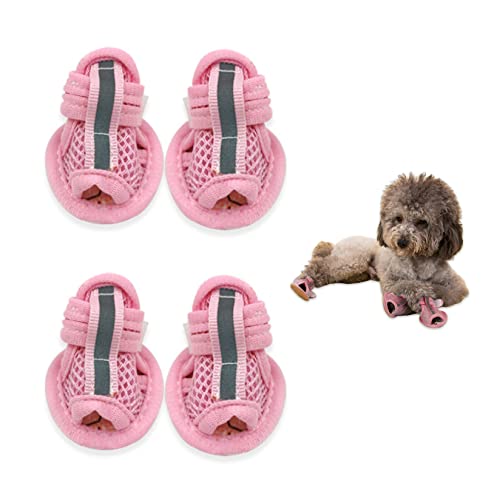 Sommerhundsandalen atmungsaktivem Mesh Hund Schuhe Welpenschuhe für heiße Pflaster weiche Sohle Pfotenschutz für kleine Hunde rosa Größe 2. von Eyccier