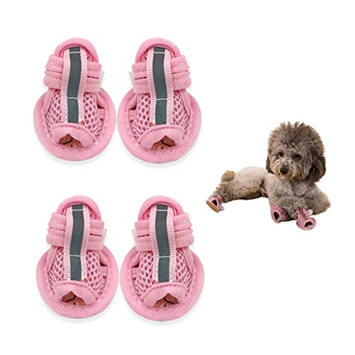 Sommerhundsandalen atmungsaktivem Mesh Hund Schuhe Welpenschuhe für heiße Pflastern weiche Sohle Pfotenschutz für kleine Hunde rosa Größe 1. von Eyccier