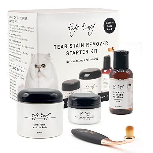 Eye Envy Katzen-Tränenflecken-Entferner Starter Kit mit ProPowder Pinsel | Färbelösung, Applikatorpads, Färbepulver und Kleiner Applikatorpinsel | Dauert 30-45 Tage von Eye Envy