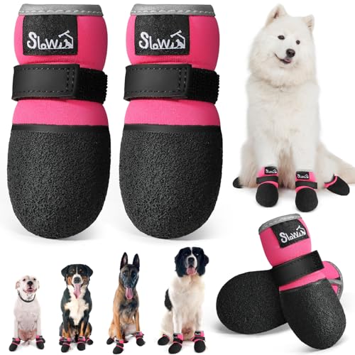 Eyein Hundeschuhe Pfotenschutz, Atmungsaktive & rutschfeste Hundesocken für Hartholzböden und heiße Sommerböden, reflektierender Hundeschuhe mit Klettverschluss für Spaziergänge im Freien (Rose, 3) von Eyein