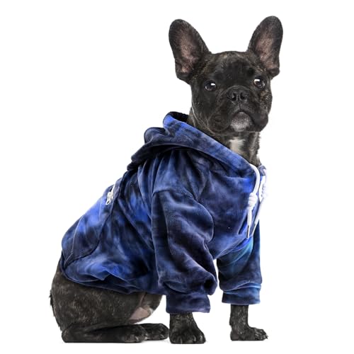 Eyein Hunde Hoodie für kleine mittlere und große Hunde, Warmer Flanell Hunde Kapuzenpulli mit Taschen und Leine Portal, Weiche Hundebekleidung für Frühling Herbst Winter, Blau-Grau Tie Dye, L von Eyein