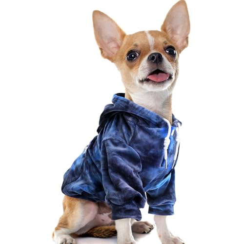 Eyein Hunde Hoodie für kleine mittlere und große Hunde, Warmer Flanell Hunde Kapuzenpulli mit Taschen und Leine Portal, Weiche Hundebekleidung für Frühling Herbst Winter, Blau-Grau Tie Dye, M von Eyein