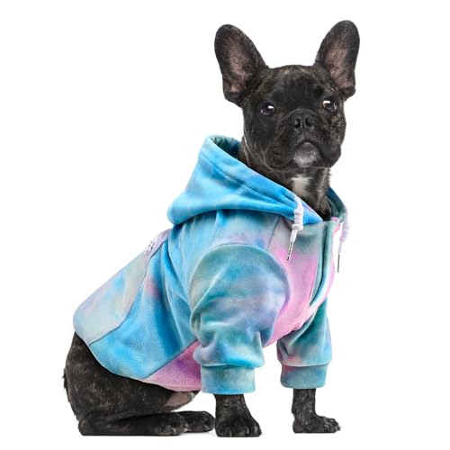 Eyein Hunde Hoodie für kleine mittlere und große Hunde, Warmer Flanell Hunde Kapuzenpulli mit Taschen und Leine Portal, Weiche Hundebekleidung für Frühling Herbst Winter, Rosa-Blau Tie Dye, L von Eyein