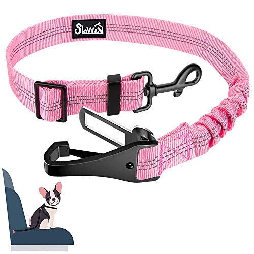 Eyein Hunde Sicherheitsgurt für Auto, Verstellbarer Hundegurt fürs Auto mit Elastischer Ruckdämpfung, 3 in 1 reflektierend Hunde Anschnallgurt für alle Hunderassen & Autotypen, 70cm (Rosa) von Eyein