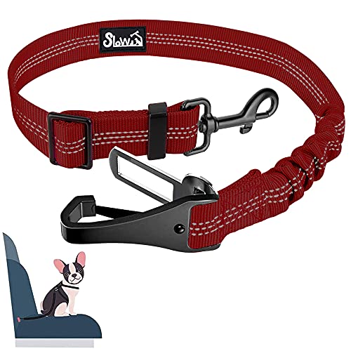 Eyein Hunde Sicherheitsgurt für Auto, Verstellbarer Hundegurt fürs Auto mit Elastischer Ruckdämpfung, 3 in 1 reflektierend Hunde Anschnallgurt für alle Hunderassen & Autotypen, 70cm (Rot) von Eyein