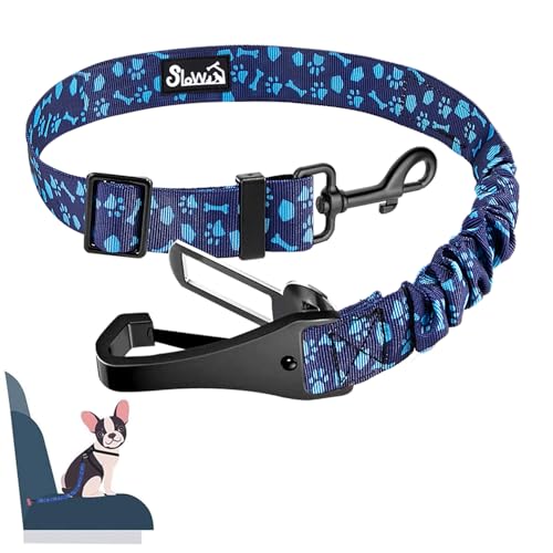 Eyein Hunde Sicherheitsgurt für Auto, Verstellbarer Hundegurt fürs Auto mit Elastischer Ruckdämpfung, 3 in 1 reflektierend Hunde Anschnallgurt für alle Hunderassen & Autotypen, 70cm (Blau) von Eyein