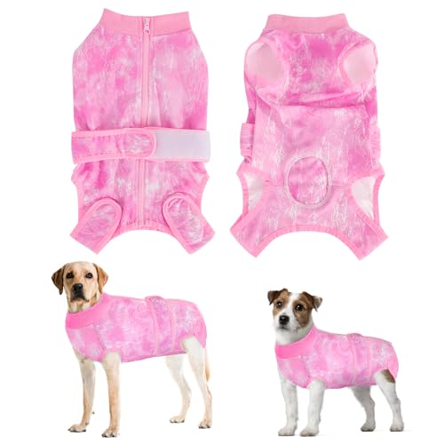 Eyein Hundebody Nach Op, Atmungsaktiver, weicher Einteiler für Hunde mit Reißverschluss und Gürtel zum Schutz von Wunden, E-Halsband Alternative für Haustiere (Rosa, XL) von Eyein