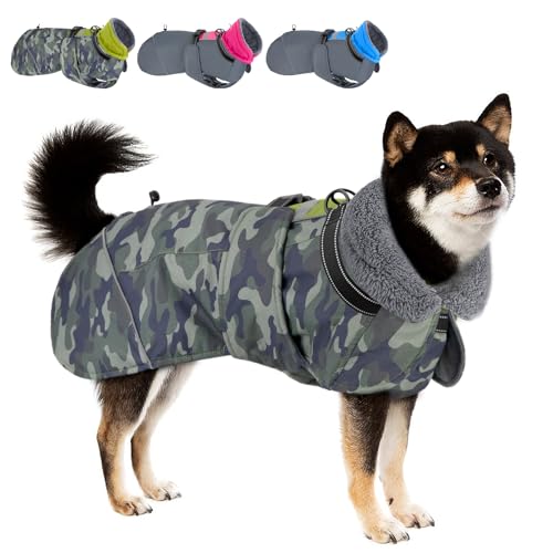 Eyein Hundemantel Winter für Kleine Hunde, Wasserdicht Hundejacke mit warmem Fleecefutter und Halsband, Grün, M von Eyein