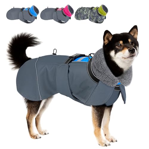 Eyein Hundemantel Winter für Kleine Hunde, Wasserdicht Hundejacke mit warmem Fleecefutter und Halsband, Winddichter Wintermantel Hund mit Bauchschutz und Verstellbarem Brustriemen, Blau, M von Eyein