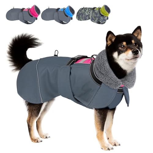 Eyein Hundemantel Winter für Kleine Hunde, Wasserdicht Hundejacke mit warmem Fleecefutter und Halsband, Winddichter Wintermantel Hund mit Bauchschutz und Verstellbarem Brustriemen, Rose, M von Eyein