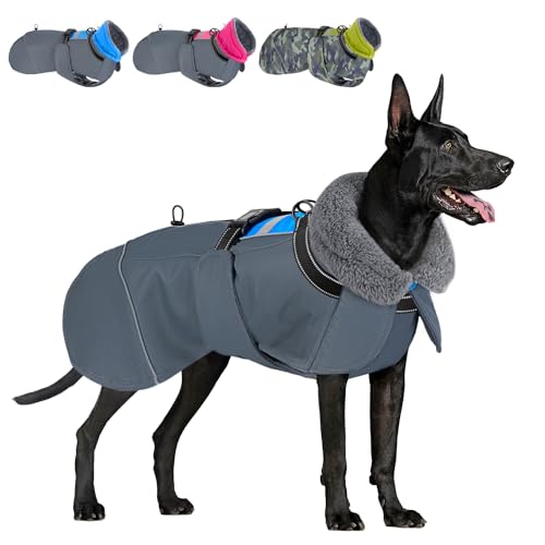 Eyein Hundemantel Winter für Mittlere Hunde, Wasserdicht Hundejacke mit warmem Fleecefutter und Halsband, Winddichter Wintermantel Hund mit Bauchschutz und Verstellbarem Brustriemen, Blau, L von Eyein