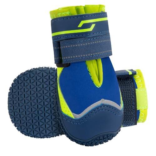 Eyein Hundeschuhe Pfotenschutz, 2 Stück Wasserabweisend Hundeschuhe mit Rutschfester Sohle und reflektierendem Klettverschluss für kleine, mittlere und große Hunde, Sport im Freien, Blau, Größe 6 von Eyein