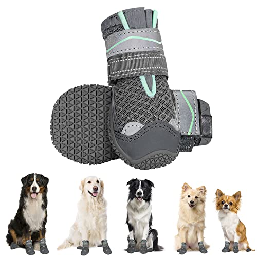 Eyein Hundeschuhe Pfotenschutz, 2 Stück atmungsaktiv Hundeschuhe mit Rutschfester Sohle und reflektierendem Klettverschluss für kleine, mittlere und große Hunde, Sport im Freien, Dunkelgrau, Größe 3 von Eyein