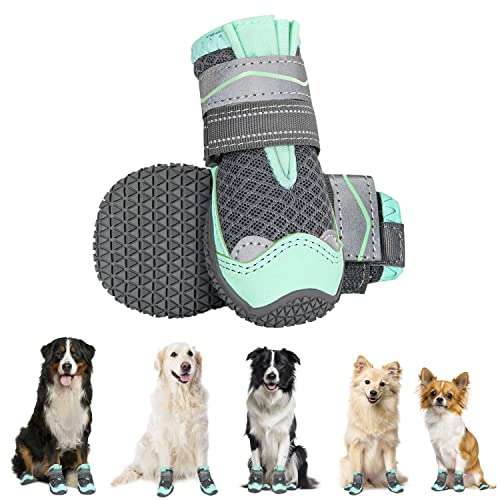 Eyein Hundeschuhe Pfotenschutz, 2 Stück atmungsaktiv Hundeschuhe mit Rutschfester Sohle und reflektierendem Klettverschluss für kleine, mittlere und große Hunde, Sport im Freien, Grün, Größe 0 von Eyein