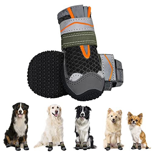 Eyein Hundeschuhe Pfotenschutz, 2 Stück atmungsaktiv Hundeschuhe mit Rutschfester Sohle und reflektierendem Klettverschluss für kleine, mittlere und große Hunde, Sport im Freien, Schwarz, Größe 4 von Eyein