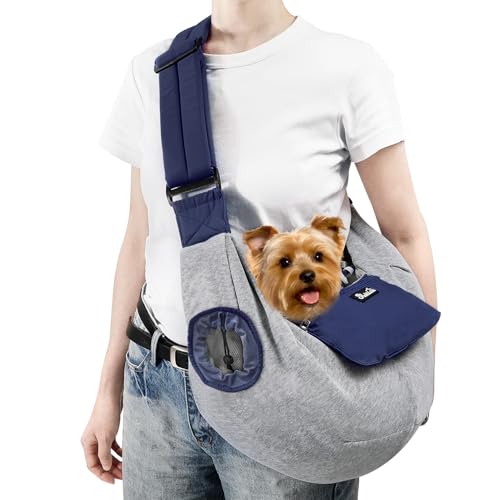 Eyein Hundetragetasche, atmungsaktiv Hundetasche für Kleine Hunde bis 5.4kg, Verstellbare Freisprechanlage Tiertransporter mit Sichtfenster für den Außenbereich und Spaziergänge, Blau, M von Eyein