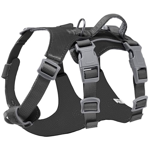 Eyein Hundegeschirr für große mittelgroße Hunde, Leichtes und Atmungsaktiv No Pull Brustgeschirr mit Griff, reflektierend Nylon Geschirr mit Frontclip für Wandern und täglichen Gebrauch, Schwarz, L/XL von Eyein