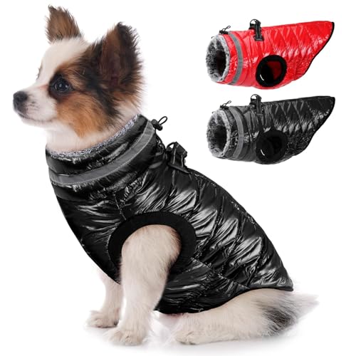 Eyein Wasserdichter Hundemantel mit Geschirr, Fleece Rollkragen Warme Hundewinterjacke mit doppeltem Reißverschluss, reflektierende Hundeschneejacke für kleine mittlere große Hunde, Schwarz, S von Eyein