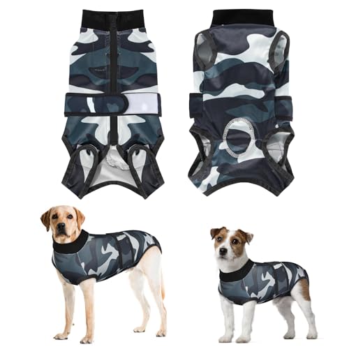 Eyein Hundebody Nach Op, Atmungsaktiver, weicher Einteiler für Hunde mit Reißverschluss und Gürtel zum Schutz von Wunden, E-Halsband Alternative für Haustiere (Camouflage, XL) von Eyein