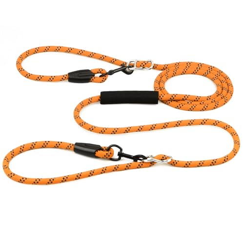 Hundeleine 3m - Umhängeleine & Doppelleine perfekt für große Hunde-Klassische Hundeleinen, hundeleine kleine Hunde leicht - Doppelleine für 2 kleine Hunde, leicht (Orange) von Eyeleaf