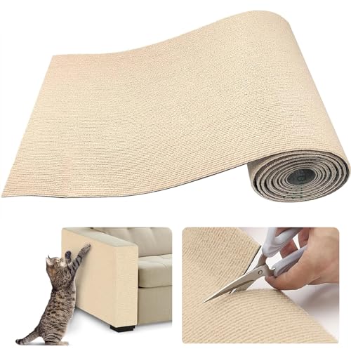 Trimmbare Selbstklebend Kratzteppich Katze Wand kratzschutz Sofa Katze Schutz Katzen kratzmatte Teppich bedeckt 40X200CM Katze Couch Schutz von DIY Katze Krallen katzenteppich (Reisweiß, 40 * 200cm) von Eyeleaf