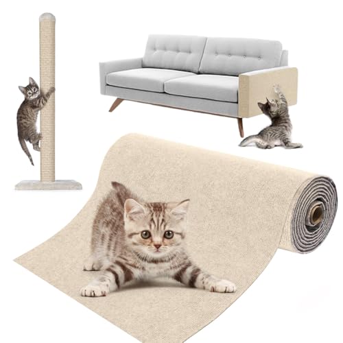 Trimmbare Selbstklebend Kratzteppich Katze Wand kratzschutz Sofa Katze Schutz Katzen kratzmatte Teppich bedeckt 40X200CM Katze Couch Schutz von DIY Katze Krallen katzenteppich (Reisweiß, 40 * 400cm) von Eyeleaf