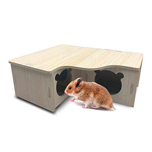 Eyksta Hamster Haus Holz, Mehrkammernhaus, Spielplatz, Haus für Zwerghamster, Rennmäuse, Degus, Goldhamster (Groß 31 * 24 * 11 cm) von Eyksta