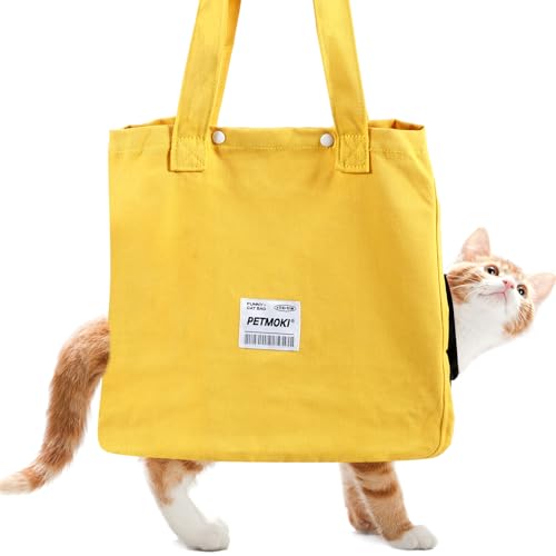 Katzentragetasche Tragfähigkeit 7 Kg, Katzen Tragetasche Leinwand,4 Loch Unterseite, Katzentasche Weich Ideal für Reisen, Einkaufen, Picknicks mit Katzen (Gelb) von Eyoulife