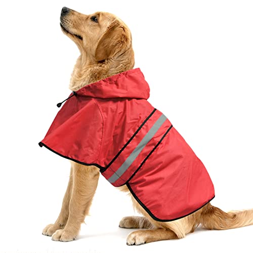 Ezierfy Reflektierender Hunde-Regenmantel – verstellbarer Haustier-Regenmantel mit Kapuze, wasserdichter Hundeponcho für kleine bis XL-große Hunde und Welpen (Rot, XL) von Ezierfy