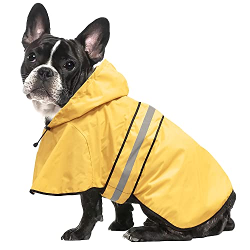 Ezierfy Regenmantel für kleine Hunde - Wasserdicht Verstellbare Haustier Regenmantel Jacke, Leichter Hund Kapuze Regenmäntel Zupfponcho mit Reflektorstreifen für kleine Welpen (Gelb, Klein) von Ezierfy