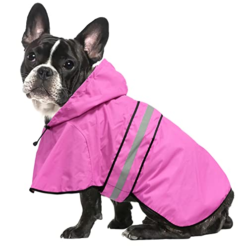 Ezierfy Wasserdichter Hunde-Regenmantel – reflektierend, verstellbar, leichter Hundeponcho mit Kapuze, Regenmäntel für kleine bis XL-große Hunde und Welpen (Rosa, Größe M) von Ezierfy