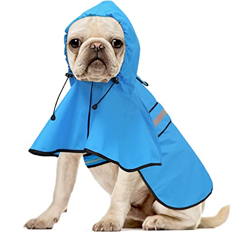 Ezierfy Wasserdichter reflektierender Hunde-Regenmantel – verstellbare Hunde-Regenjacke, Poncho, leichter Hunde-Kapuzenmantel für kleine bis XL-große Hunde und Welpen (Blau, Größe M) von Ezierfy