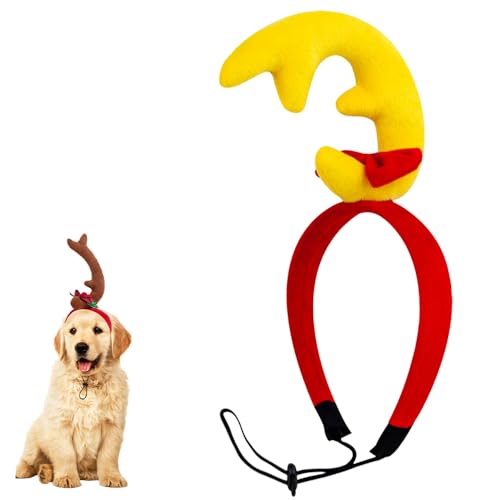 Weihnachten Rentier Hund Stirnband Hundegeweih Stirnband 2024 Weihnachten Hundekostüm für kleine mittelgroße Hunde Zubehör Rentiergeweih Stirnband Hund mit Verstellbarem Gummiband (Gelb, L) von Eznaobo